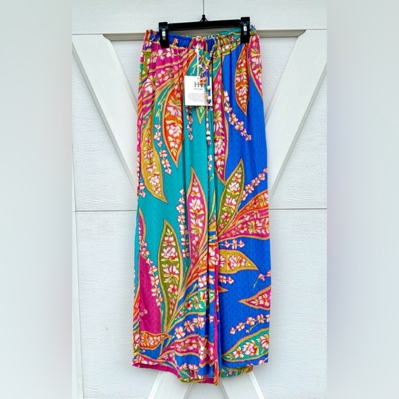 HAUTE HIPPIENWT Colorful Floral Wide-Leg Pants Size-XS